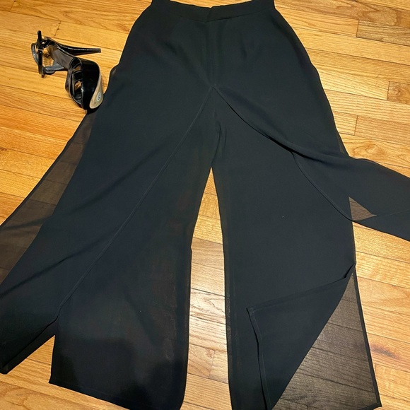 JBS Ltd Vintage Palazzos High Waist Sheer Split/Slit High Rise Waist Wide Flare - Picture 2 of 8